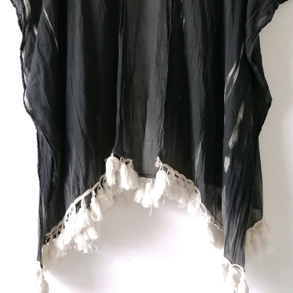 Vince Camuto Womens Black Tasseled Hem Kaftan Style Swim Cover Up Size 0 - Picture 3 of 6